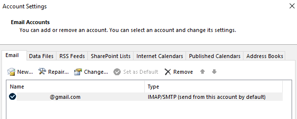 Outlook Account settings