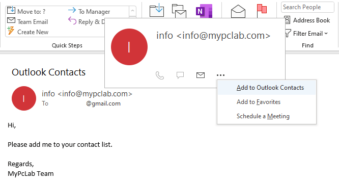 Microsoft Outlook Contact from Email