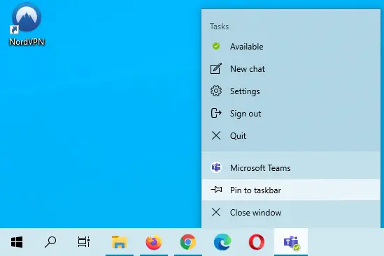 Microsoft Teams Pin to taskbar